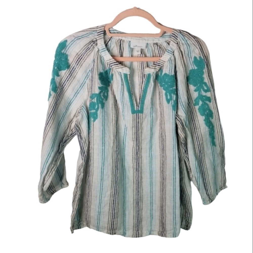 J Jill embroidered striped linen tunic